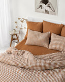 Cinnamon gingham linen sheet set (4 pcs)