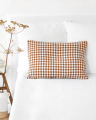 Cinnamon gingham linen pillowcase