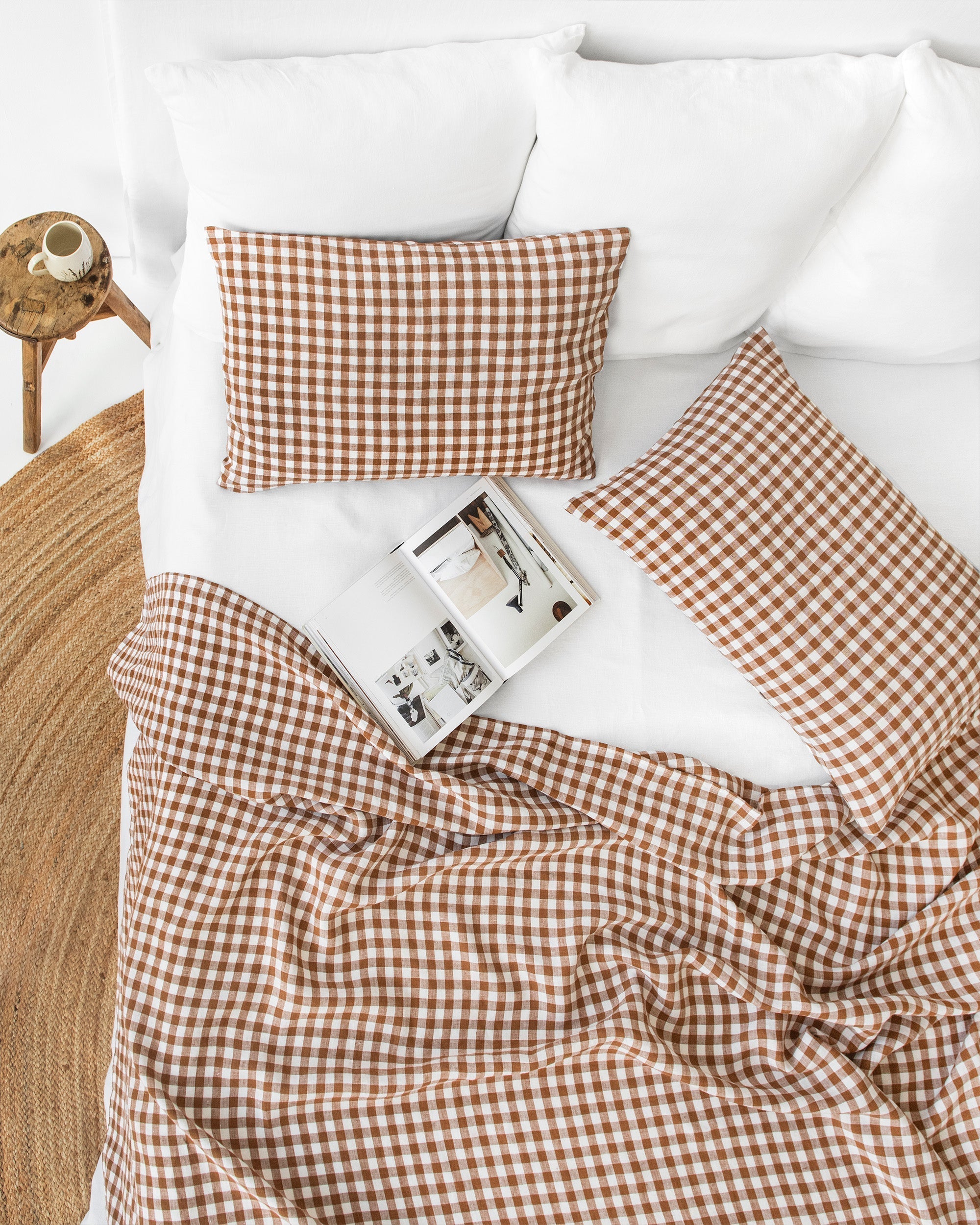 Cinnamon gingham linen pillowcase