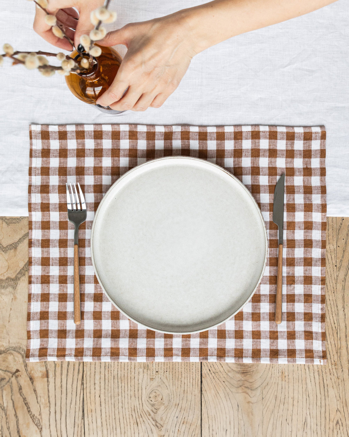 Cinnamon gingham linen placemat set of 2