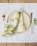Citrus garden print on white linen napkin set of 2