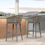 PURPLE LEAF Counter Stools Bar Stools Rattan Bar Stools Wicker Bar Chairs Woven Aluminum Barstools with Back and Cushions