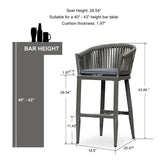 PURPLE LEAF Counter Stools Bar Stools Rattan Bar Stools Wicker Bar Chairs Woven Aluminum Barstools with Back and Cushions