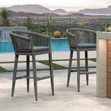 PURPLE LEAF Counter Stools Bar Stools Rattan Bar Stools Wicker Bar Chairs Woven Aluminum Barstools with Back and Cushions