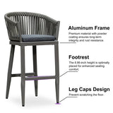 PURPLE LEAF Counter Stools Bar Stools Rattan Bar Stools Wicker Bar Chairs Woven Aluminum Barstools with Back and Cushions