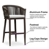 PURPLE LEAF Counter Stools Bar Stools Rattan Bar Stools Wicker Bar Chairs Woven Aluminum Barstools with Back and Cushions
