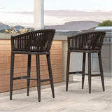 PURPLE LEAF Counter Stools Bar Stools Rattan Bar Stools Wicker Bar Chairs Woven Aluminum Barstools with Back and Cushions