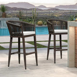 PURPLE LEAF Counter Stools Bar Stools Rattan Bar Stools Wicker Bar Chairs Woven Aluminum Barstools with Back and Cushions