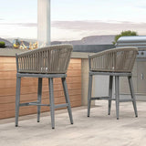PURPLE LEAF Counter Stools Bar Stools Rattan Bar Stools Wicker Bar Chairs Woven Aluminum Barstools with Back and Cushions