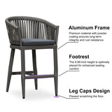 PURPLE LEAF Counter Stools Bar Stools Rattan Bar Stools Wicker Bar Chairs Woven Aluminum Barstools with Back and Cushions