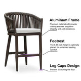 PURPLE LEAF Counter Stools Bar Stools Rattan Bar Stools Wicker Bar Chairs Woven Aluminum Barstools with Back and Cushions