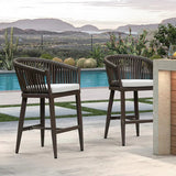 PURPLE LEAF Counter Stools Bar Stools Rattan Bar Stools Wicker Bar Chairs Woven Aluminum Barstools with Back and Cushions
