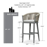 PURPLE LEAF Counter Stools Bar Stools Rattan Bar Stools Wicker Bar Chairs Woven Aluminum Barstools with Back and Cushions