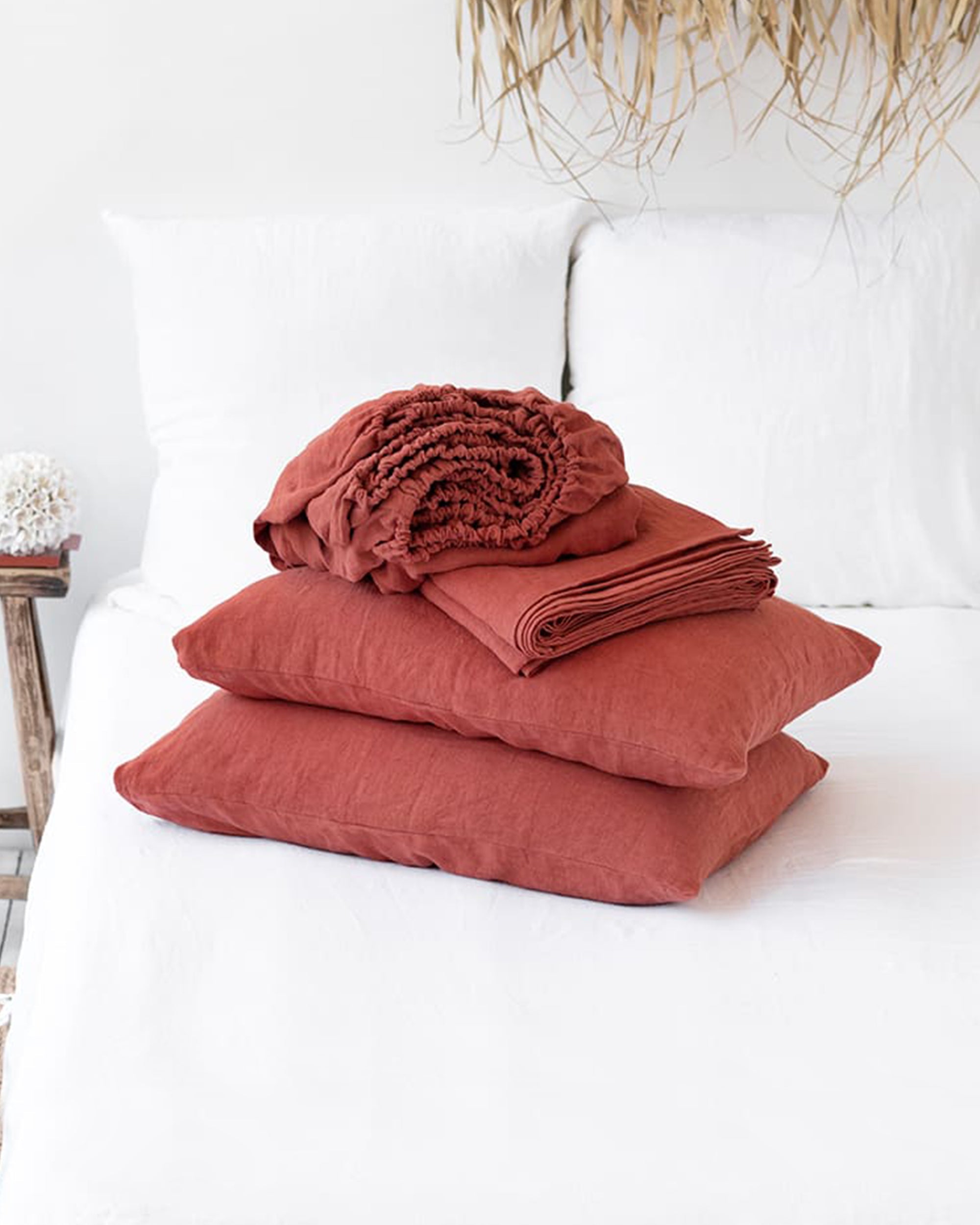 Clay linen sheet set (4 pcs)