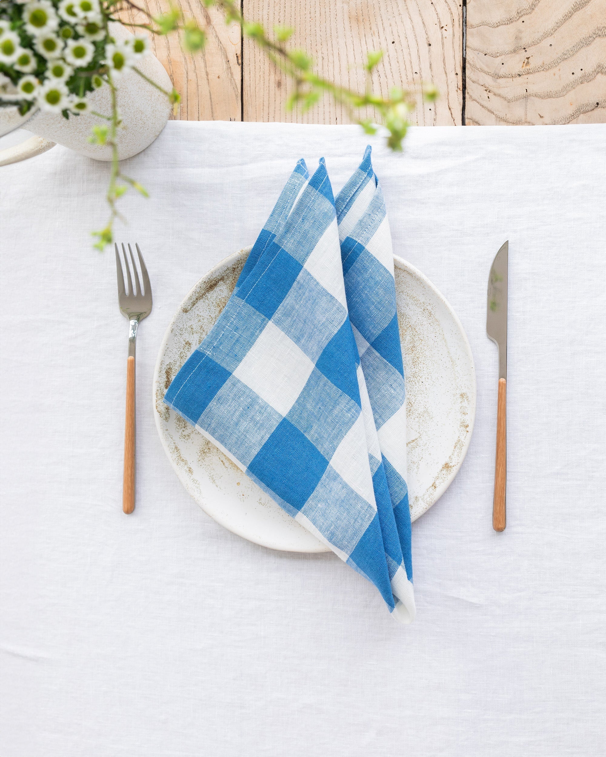 Cobalt blue gingham linen napkin set of 2