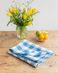 Cobalt blue gingham linen tablecloth