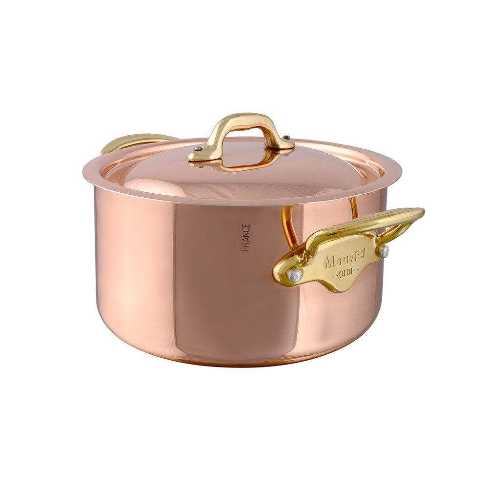 Mauviel M'Heritage 150 B Copper Stewpan With Lid, Brass Handles, 6.3-Qt