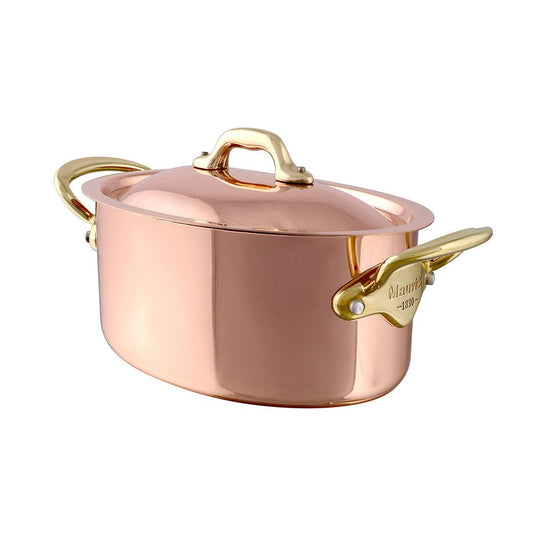 Mauviel M'Heritage 150 B Copper Oval Stewpan With Lid, Brass Handles, 2-Qt