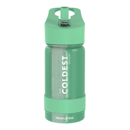 Sports Water Bottle Green Aurora Glitter