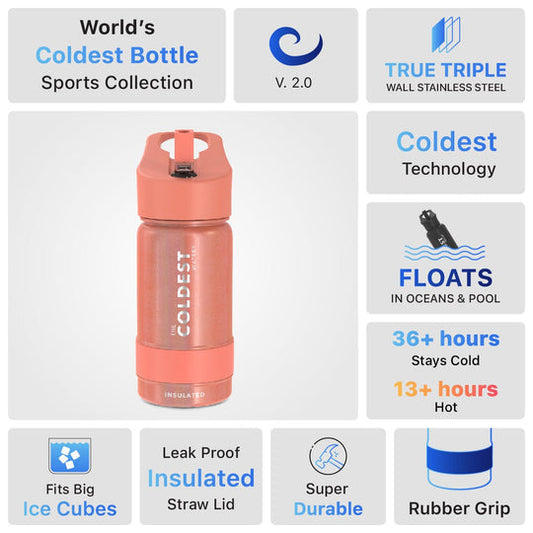 Sports Water Bottle Pink Froze Glitter