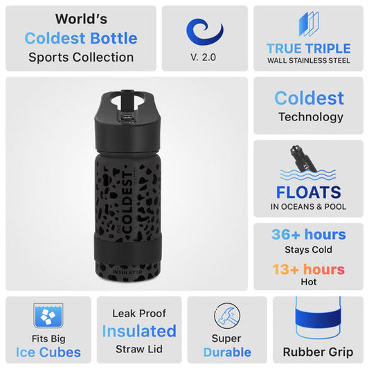 Sports Water Bottle Black Leopard