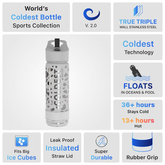 Sports Water Bottle Silver Leopard