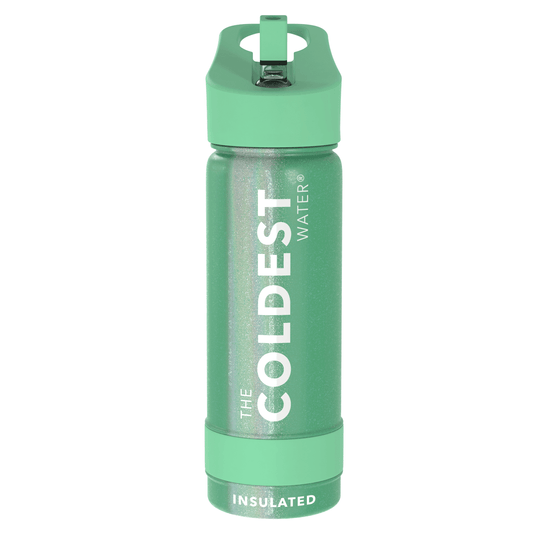 Sports Water Bottle Green Aurora Glitter