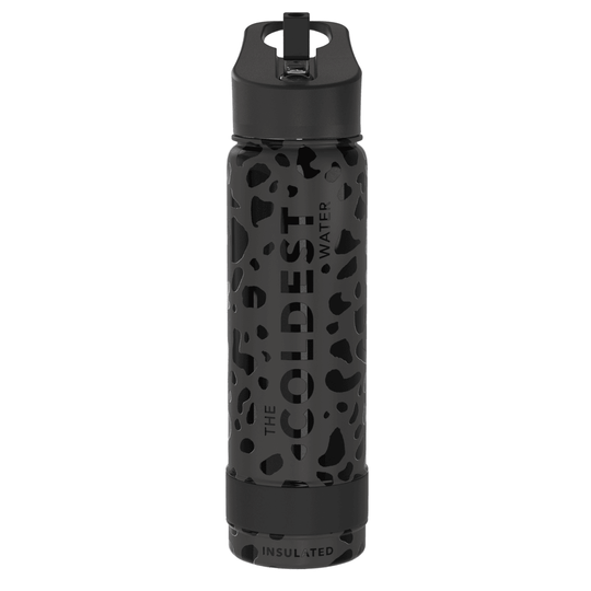 Water Bottle Black Leopard