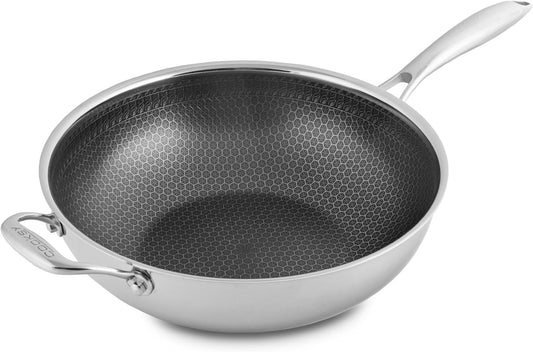 Hexagon Surface Hybrid Stainless Steel Wok