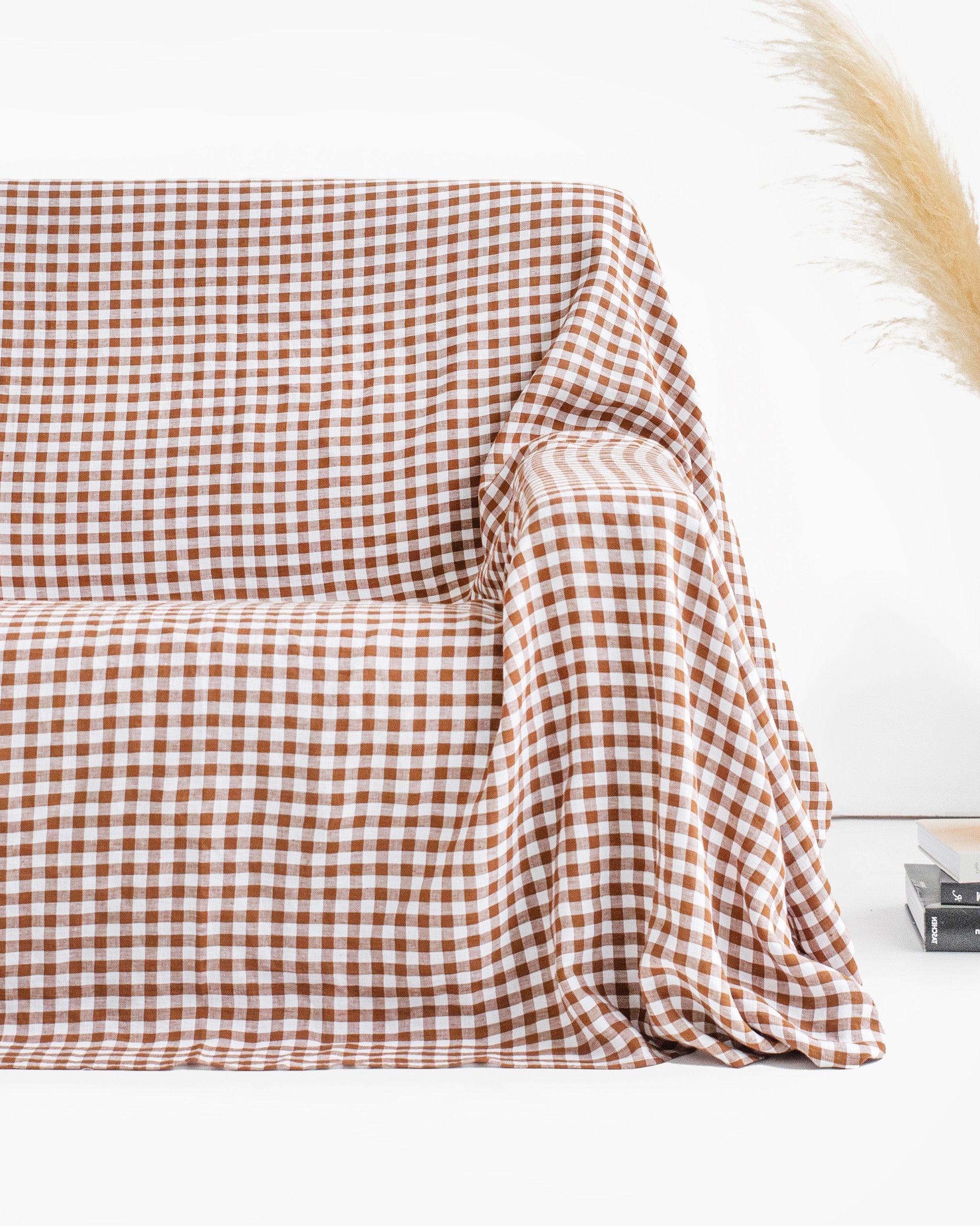 Linen couch cover in Cinnamon gingham