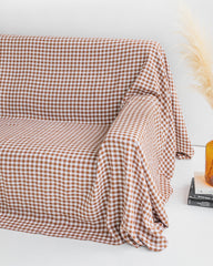 Linen couch cover in Cinnamon gingham