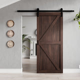 Skocjan Series 36 in. x 84 in. Rustic Wood Finish MDF Interior Sliding Barn Door with Hardware Kit in Matte Black