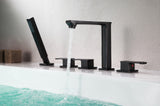 ANZZI Shore 5-Hole Deck Mount Tub Filler, 3-Handle Control, Integrated Hand Sprayer, Solid Brass, 1.8 GPM Flow, cUPC Certified, Various Finishes