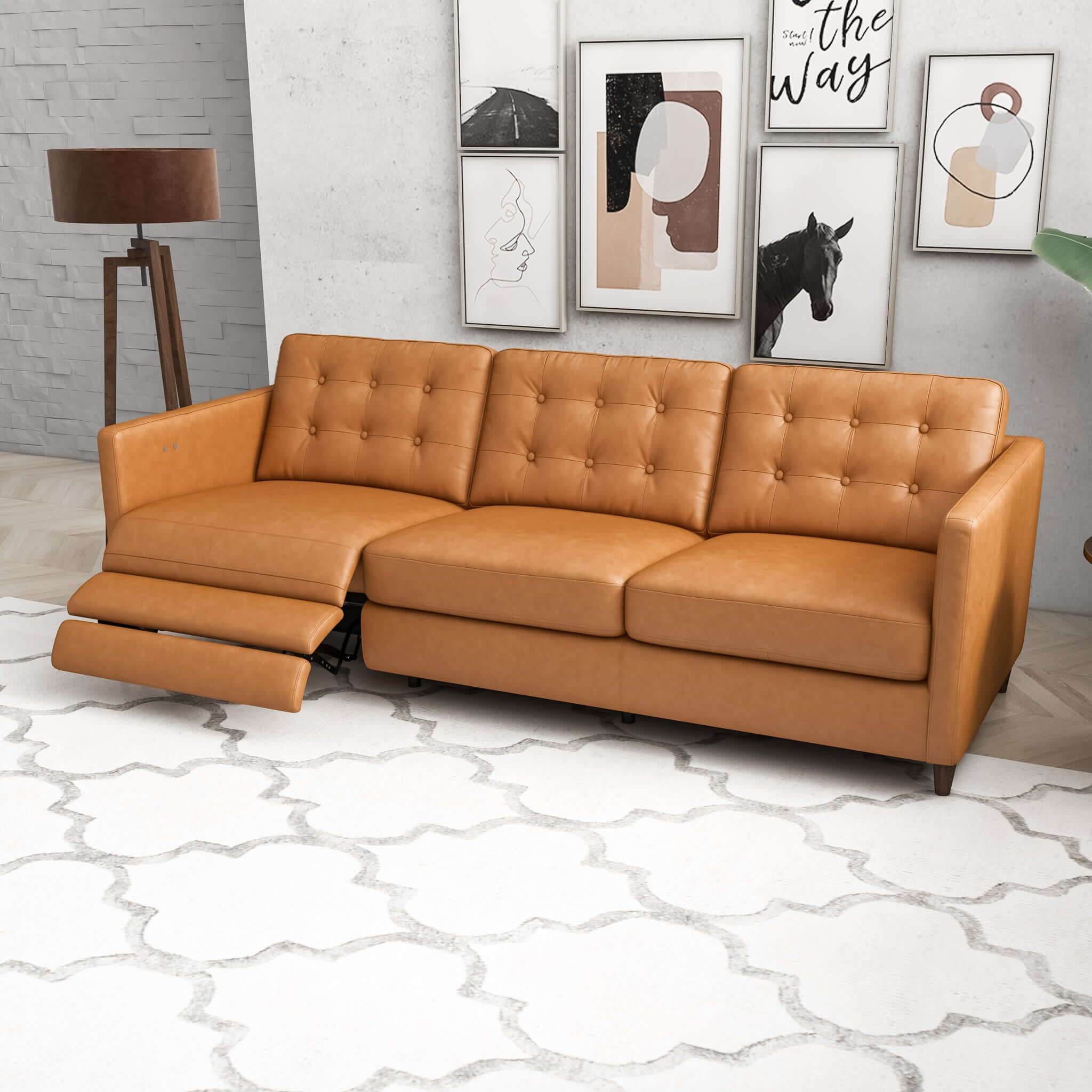 Christopher Tan Leather Electric Inclining Sofa