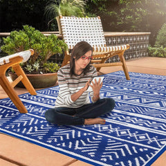 4.98x8FT Reversible Outdoor Rug Waterproof Mat with Storage Bag Portable Plastic Carpet