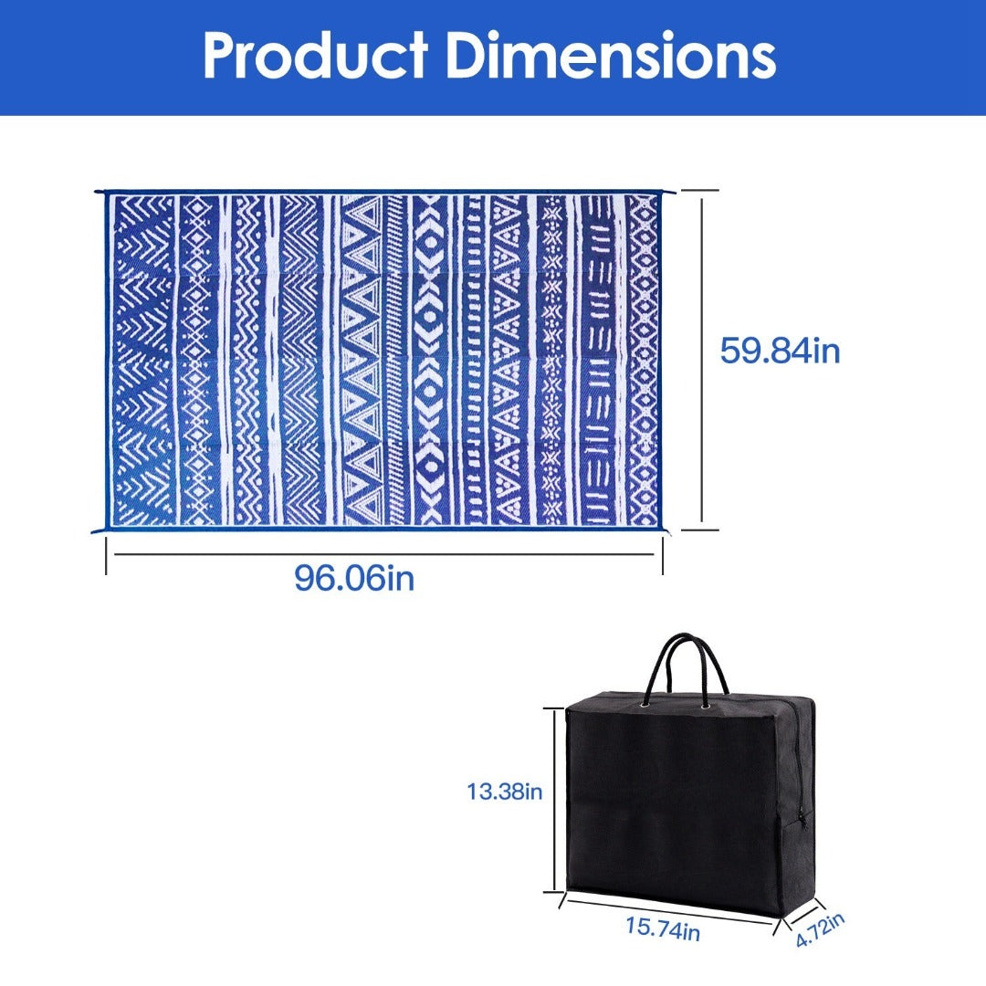 4.98x8FT Reversible Outdoor Rug Waterproof Mat with Storage Bag Portable Plastic Carpet