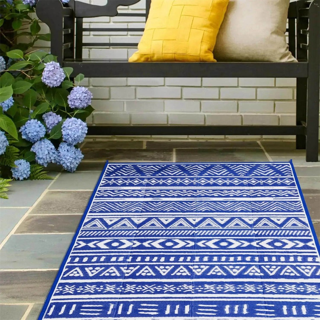 4.98x8FT Reversible Outdoor Rug Waterproof Mat with Storage Bag Portable Plastic Carpet