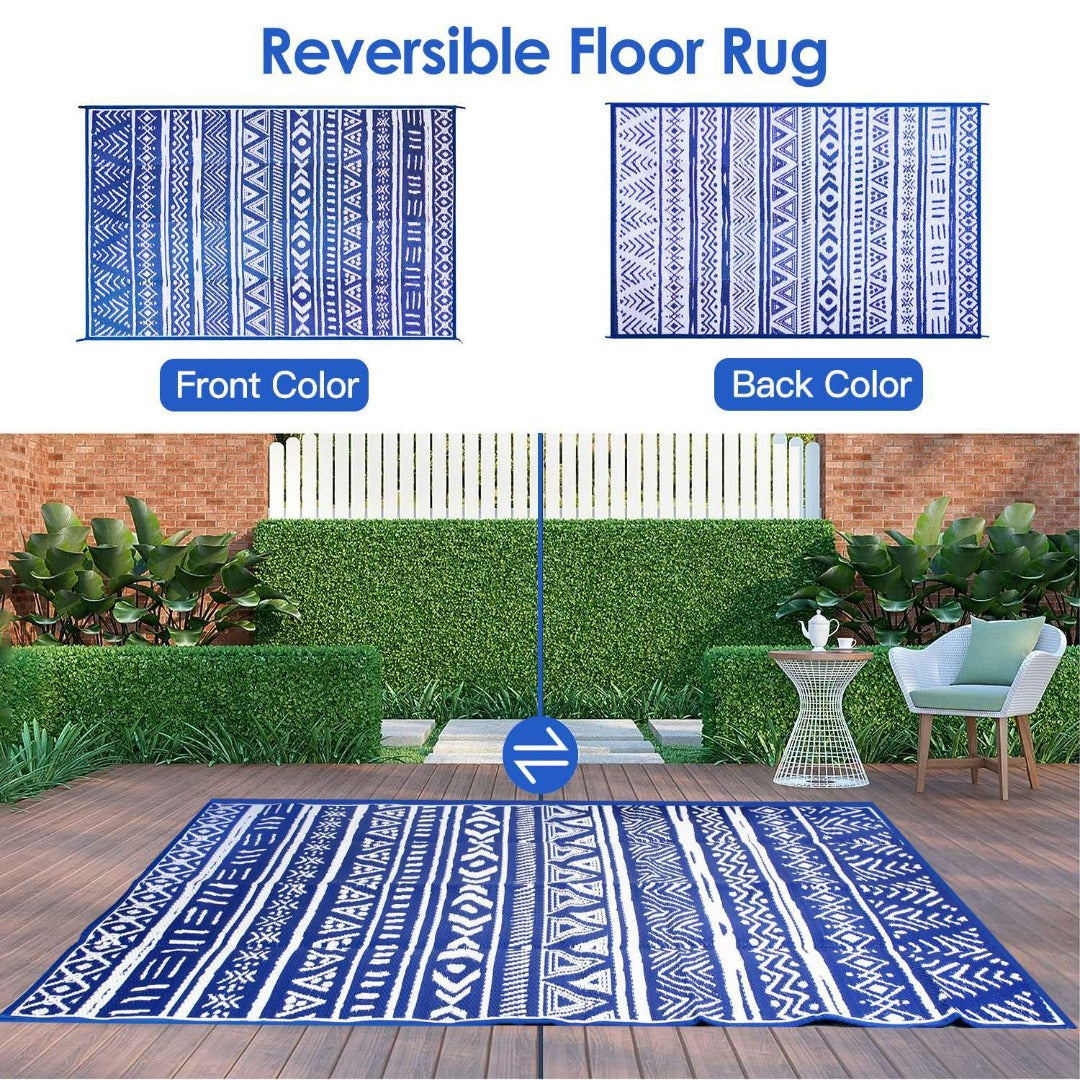 4.98x8FT Reversible Outdoor Rug Waterproof Mat with Storage Bag Portable Plastic Carpet