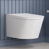 Smart Space-Saving Wall-Hung Elongated Toilet in White with Soft-Close Seat, Easy-Clean Glaze, and Non-Electric Flush