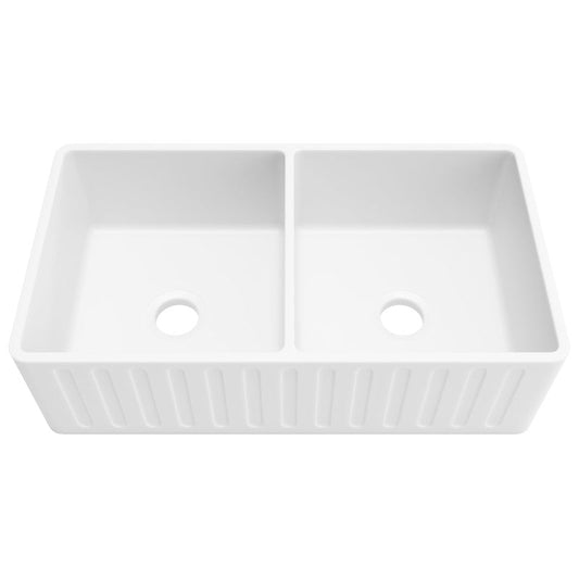 ANZZI Roine Reversible Farmhouse Sink (33" L x 9.5" H), Solid Surface ANZZI Stone, Non-Porous, Available in Single or 50/50 Double Basin