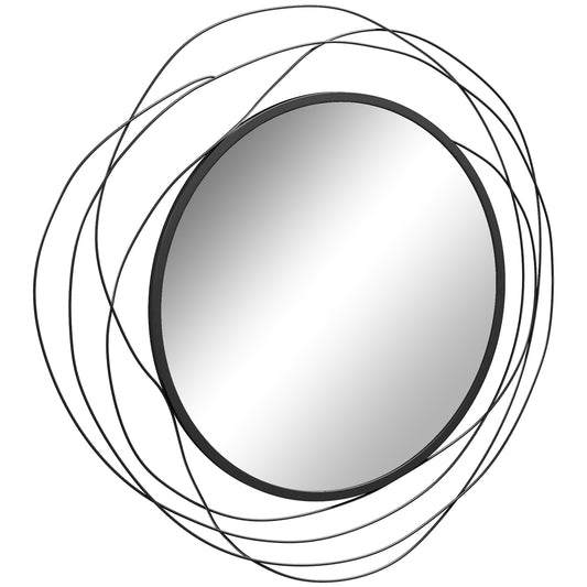 HOMCOM 25.6" Circle Mirror for Wall, Modern Metal Wall Art for Living Room, Bedroom and Dining Room, Black