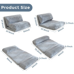 MAXYOYO Bean Bag Folding Floor Sofa Bed, Faux Fur Foam Filling Wall Couch Sleeper Chairs, Grey