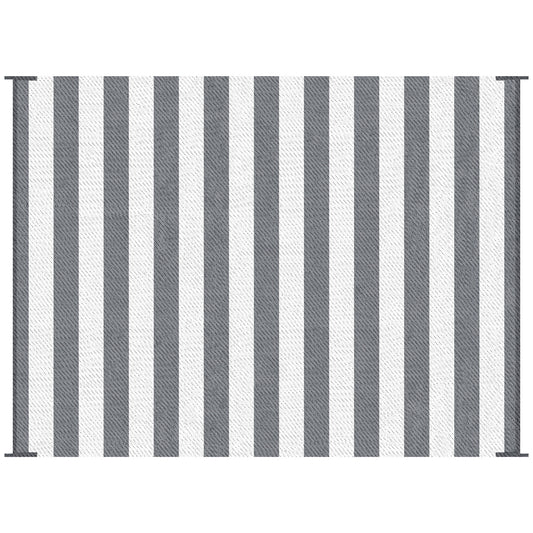 Outsunny 9' x 12' RV Outdoor Rugs / RV Outdoor Carpet with Carrying Bag, Gray & White Striped