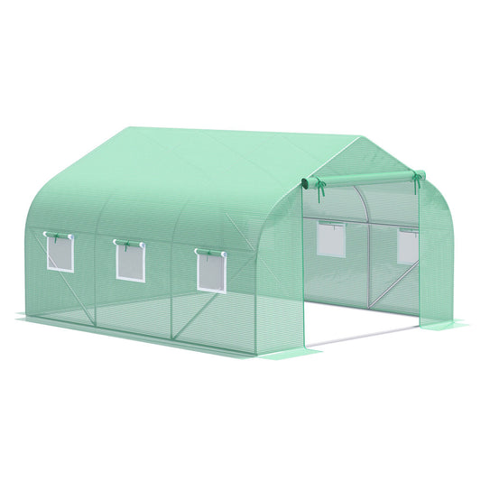 Outsunny Outdoor Walk-In Tunnel Greenhouse 11.5 x 10 x 6.5 with Roll-up Windows Zippered Door PE Cover Green