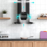 CIARRA 30 Inch Black Glass Wall Mount Range Hood, 650 CFM 3-Speed Extraction, Wave & Touch Control Kitchen Hood CAB75502-N-OW