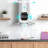 CIARRA 30 inch Glass Wall Mount Range Hood, 650 CFM 3-Speed Extraction, Wave & Touch Control Kitchen Hood CAS75502-N-OW
