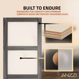 Sonora Series 36 in. x 84 in. Dark Gray MDF Interior Sliding Barn Door with Frosted Glass and Hardware Kit in Matte Black