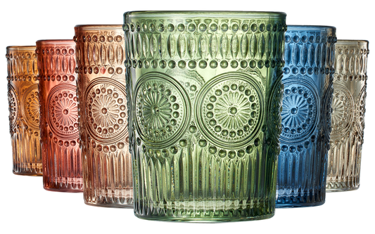 Colored Vintage Drinking Glasses Set | Set of 6