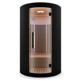 1-2-Person Round Infrared Sauna with Canadian Hemlock Wood, Infrared Heating Panels, Red Light Heater, and Glass Door