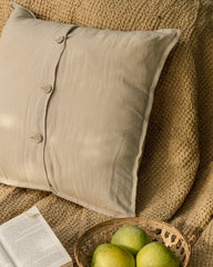 Deco pillow cover with buttons in Natural linen